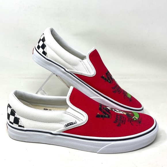 Vans Other - VANS Slip On Sneakers White Red Canvas Shoes Men Skate Low Top Custom Alsu01245